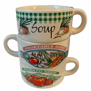 Vintage Ceramic Soup Mug Set of 3